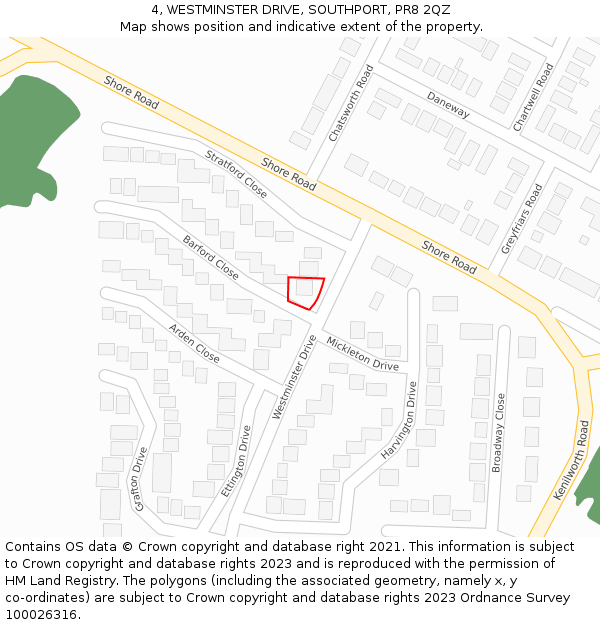 4, WESTMINSTER DRIVE, SOUTHPORT, PR8 2QZ: Location map and indicative extent of plot