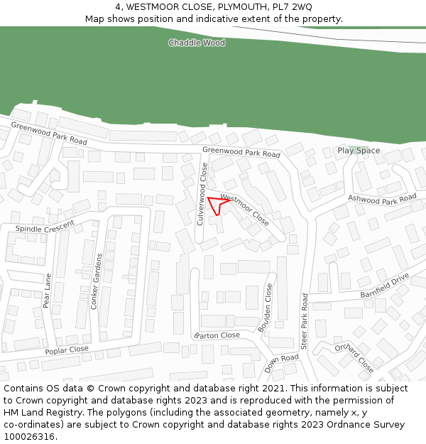 4, WESTMOOR CLOSE, PLYMOUTH, PL7 2WQ: Location map and indicative extent of plot