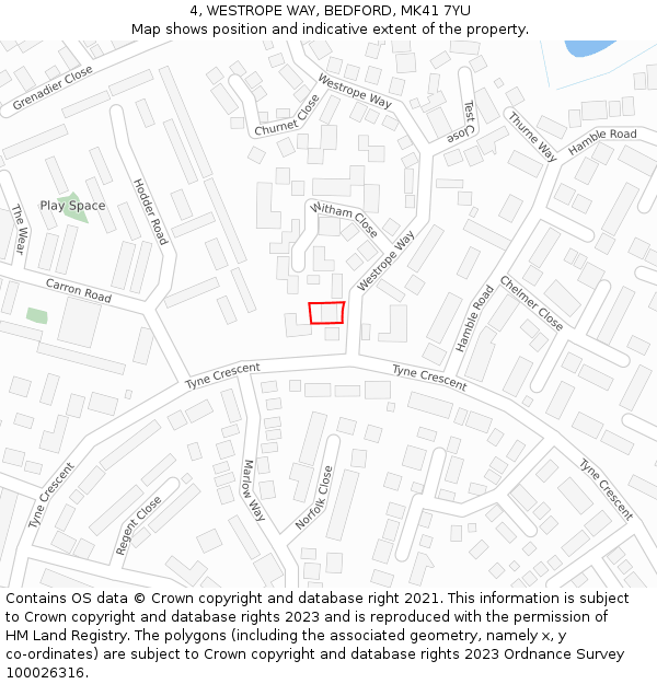 4, WESTROPE WAY, BEDFORD, MK41 7YU: Location map and indicative extent of plot