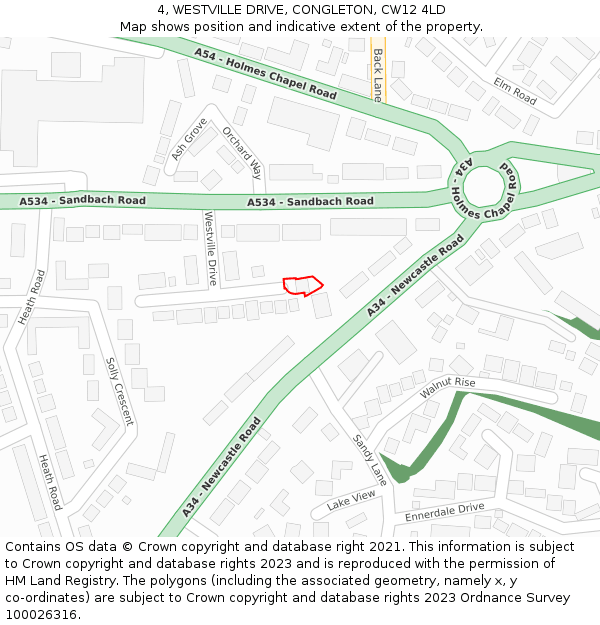 4, WESTVILLE DRIVE, CONGLETON, CW12 4LD: Location map and indicative extent of plot