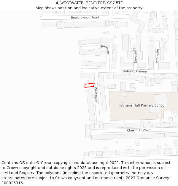 4, WESTWATER, BENFLEET, SS7 5TE: Location map and indicative extent of plot