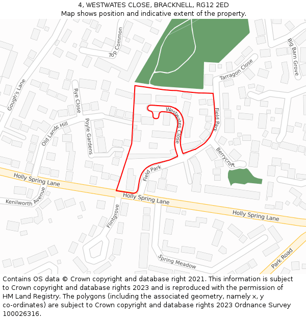 4, WESTWATES CLOSE, BRACKNELL, RG12 2ED: Location map and indicative extent of plot