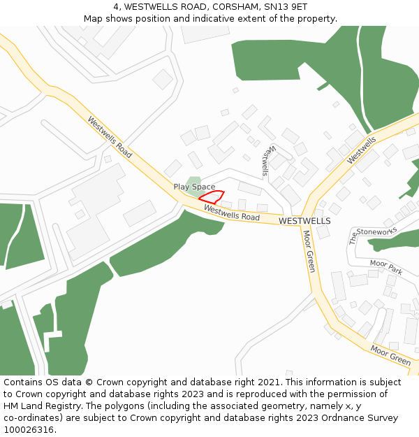 4, WESTWELLS ROAD, CORSHAM, SN13 9ET: Location map and indicative extent of plot