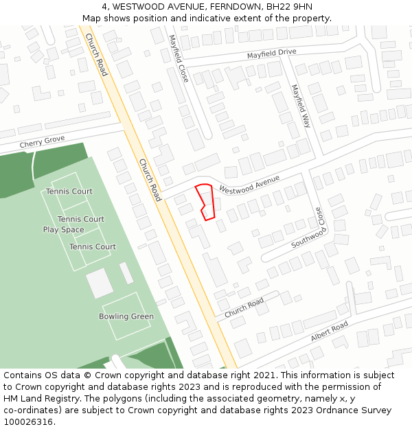4, WESTWOOD AVENUE, FERNDOWN, BH22 9HN: Location map and indicative extent of plot