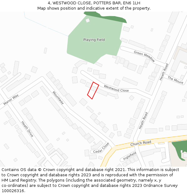 4, WESTWOOD CLOSE, POTTERS BAR, EN6 1LH: Location map and indicative extent of plot