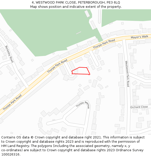4, WESTWOOD PARK CLOSE, PETERBOROUGH, PE3 6LQ: Location map and indicative extent of plot