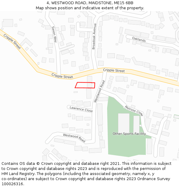 4, WESTWOOD ROAD, MAIDSTONE, ME15 6BB: Location map and indicative extent of plot