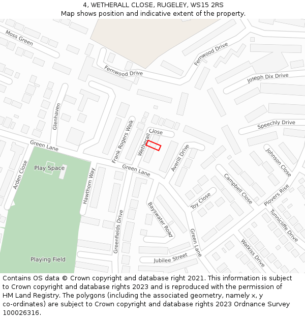 4, WETHERALL CLOSE, RUGELEY, WS15 2RS: Location map and indicative extent of plot