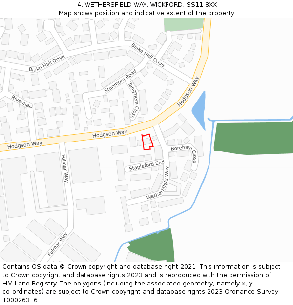 4, WETHERSFIELD WAY, WICKFORD, SS11 8XX: Location map and indicative extent of plot