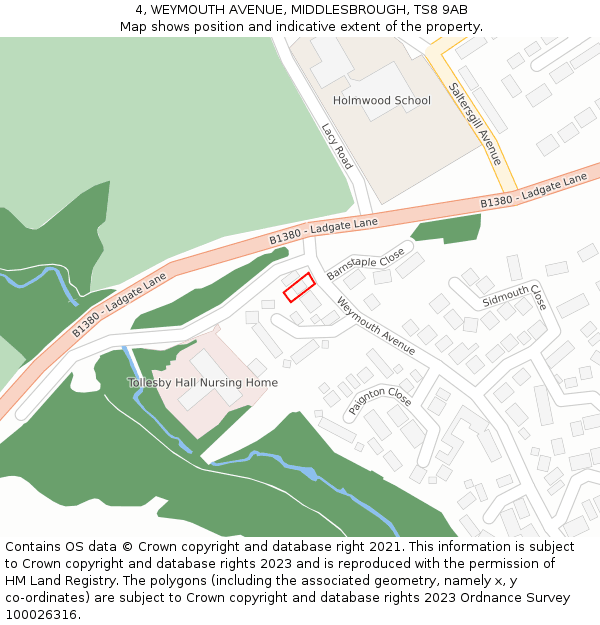 4, WEYMOUTH AVENUE, MIDDLESBROUGH, TS8 9AB: Location map and indicative extent of plot