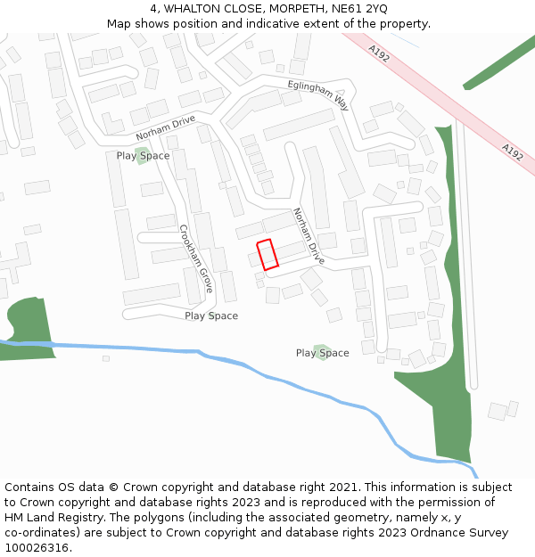 4, WHALTON CLOSE, MORPETH, NE61 2YQ: Location map and indicative extent of plot