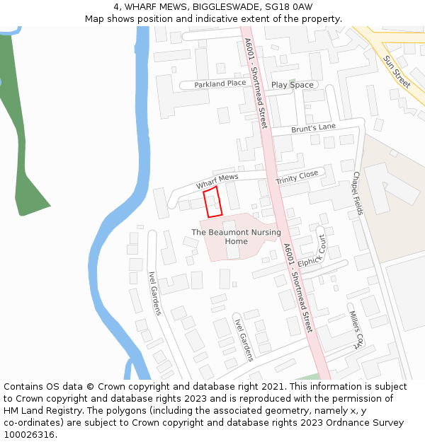 4, WHARF MEWS, BIGGLESWADE, SG18 0AW: Location map and indicative extent of plot