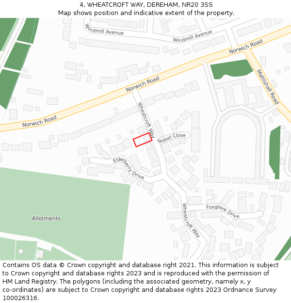 4, WHEATCROFT WAY, DEREHAM, NR20 3SS: Location map and indicative extent of plot