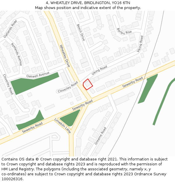 4, WHEATLEY DRIVE, BRIDLINGTON, YO16 6TN: Location map and indicative extent of plot