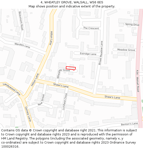 4, WHEATLEY GROVE, WALSALL, WS6 6ES: Location map and indicative extent of plot