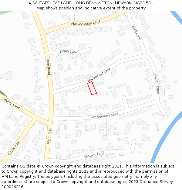 4, WHEATSHEAF LANE, LONG BENNINGTON, NEWARK, NG23 5DU: Location map and indicative extent of plot