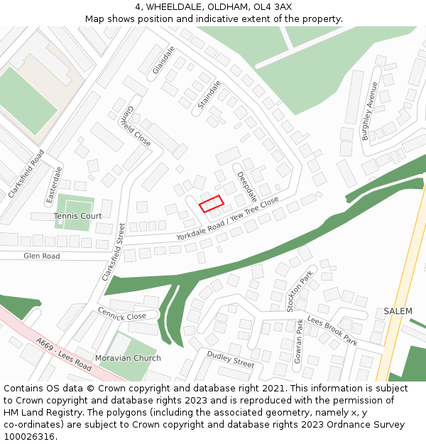 4, WHEELDALE, OLDHAM, OL4 3AX: Location map and indicative extent of plot