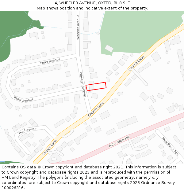 4, WHEELER AVENUE, OXTED, RH8 9LE: Location map and indicative extent of plot