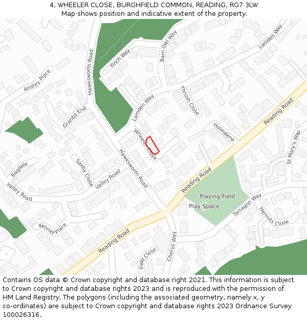 4, WHEELER CLOSE, BURGHFIELD COMMON, READING, RG7 3LW: Location map and indicative extent of plot