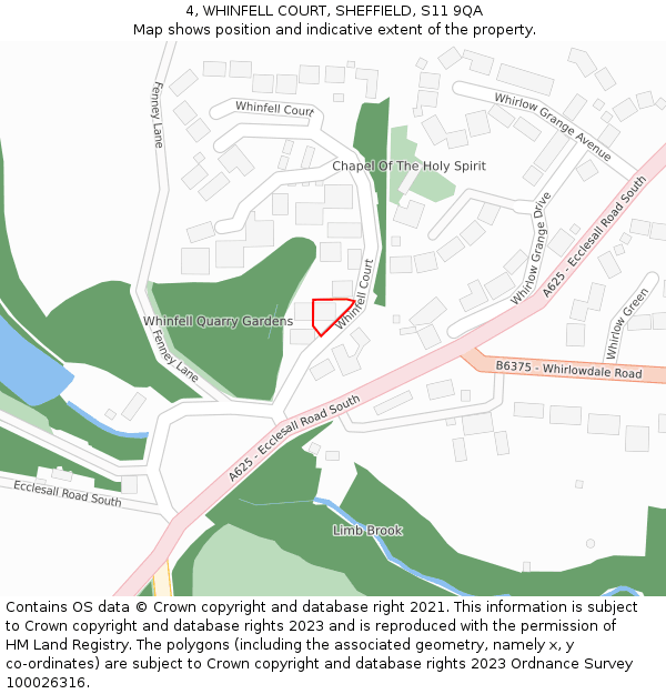 4, WHINFELL COURT, SHEFFIELD, S11 9QA: Location map and indicative extent of plot