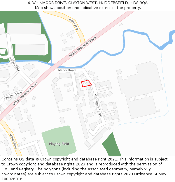 4, WHINMOOR DRIVE, CLAYTON WEST, HUDDERSFIELD, HD8 9QA: Location map and indicative extent of plot