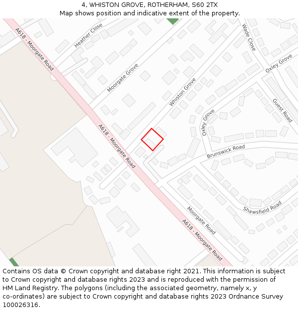 4, WHISTON GROVE, ROTHERHAM, S60 2TX: Location map and indicative extent of plot