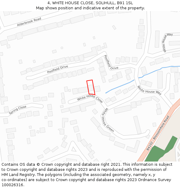 4, WHITE HOUSE CLOSE, SOLIHULL, B91 1SL: Location map and indicative extent of plot