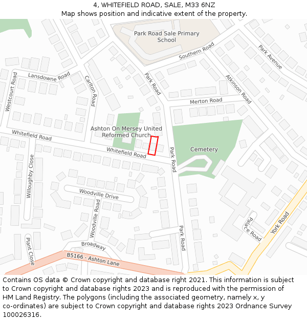 4, WHITEFIELD ROAD, SALE, M33 6NZ: Location map and indicative extent of plot