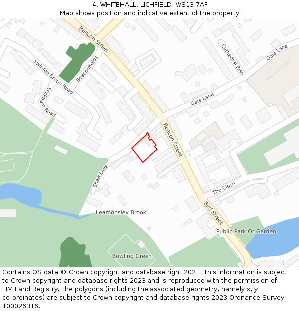 4, WHITEHALL, LICHFIELD, WS13 7AF: Location map and indicative extent of plot