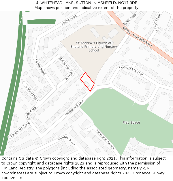 4, WHITEHEAD LANE, SUTTON-IN-ASHFIELD, NG17 3DB: Location map and indicative extent of plot