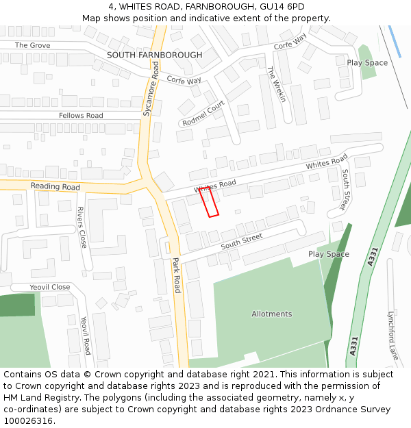 4, WHITES ROAD, FARNBOROUGH, GU14 6PD: Location map and indicative extent of plot