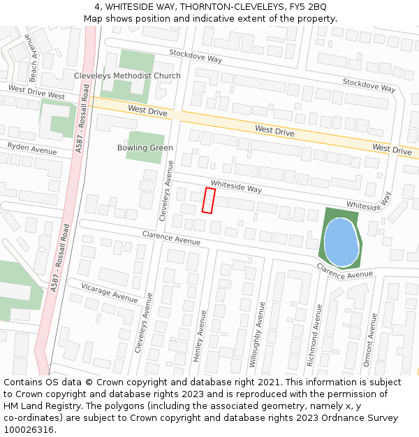 4, WHITESIDE WAY, THORNTON-CLEVELEYS, FY5 2BQ: Location map and indicative extent of plot