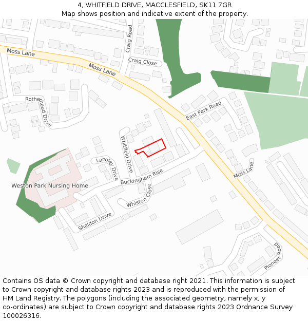 4, WHITFIELD DRIVE, MACCLESFIELD, SK11 7GR: Location map and indicative extent of plot