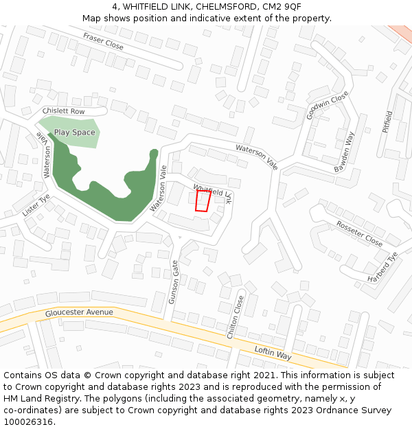 4, WHITFIELD LINK, CHELMSFORD, CM2 9QF: Location map and indicative extent of plot