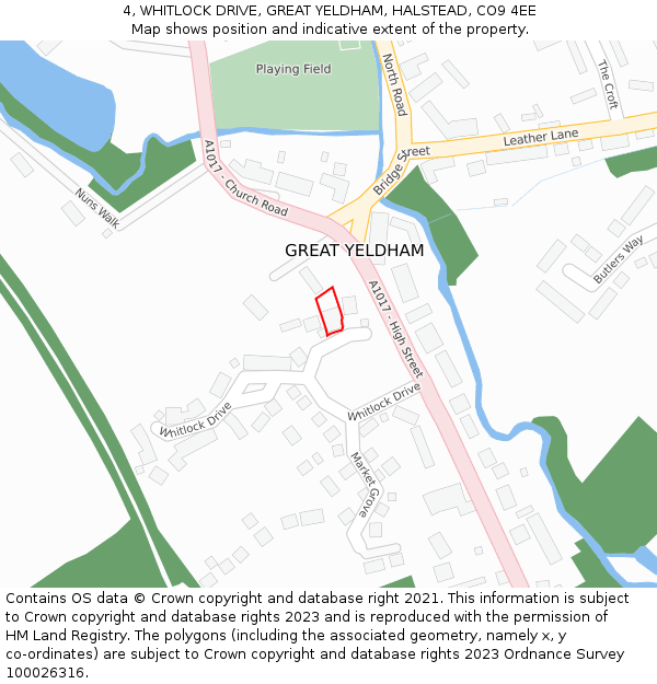 4, WHITLOCK DRIVE, GREAT YELDHAM, HALSTEAD, CO9 4EE: Location map and indicative extent of plot