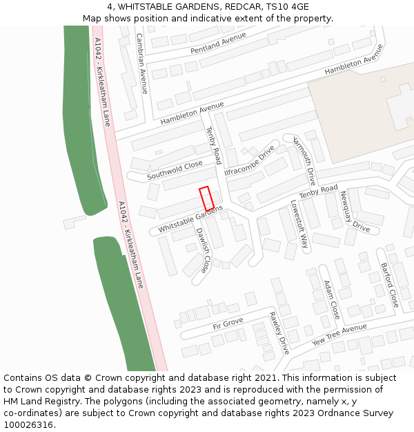 4, WHITSTABLE GARDENS, REDCAR, TS10 4GE: Location map and indicative extent of plot