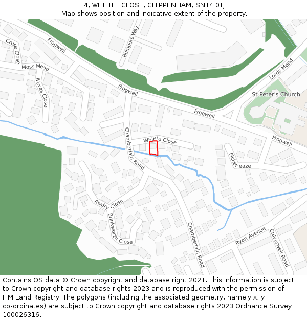 4, WHITTLE CLOSE, CHIPPENHAM, SN14 0TJ: Location map and indicative extent of plot