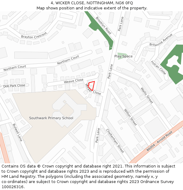 4, WICKER CLOSE, NOTTINGHAM, NG6 0FQ: Location map and indicative extent of plot