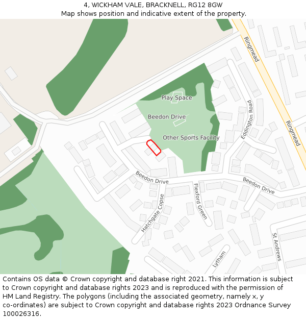 4, WICKHAM VALE, BRACKNELL, RG12 8GW: Location map and indicative extent of plot