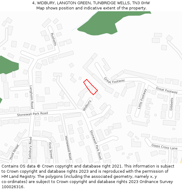4, WIDBURY, LANGTON GREEN, TUNBRIDGE WELLS, TN3 0HW: Location map and indicative extent of plot