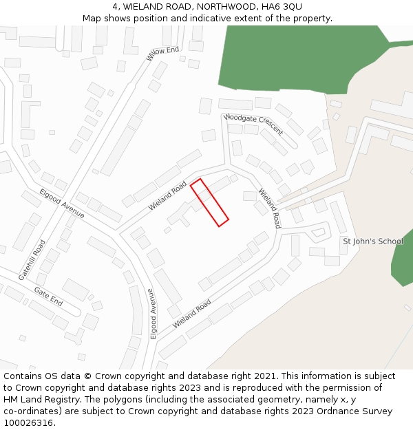 4, WIELAND ROAD, NORTHWOOD, HA6 3QU: Location map and indicative extent of plot
