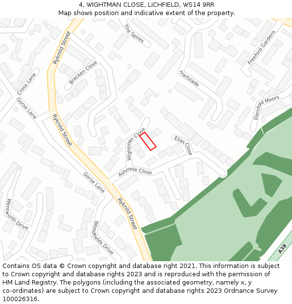 4, WIGHTMAN CLOSE, LICHFIELD, WS14 9RR: Location map and indicative extent of plot