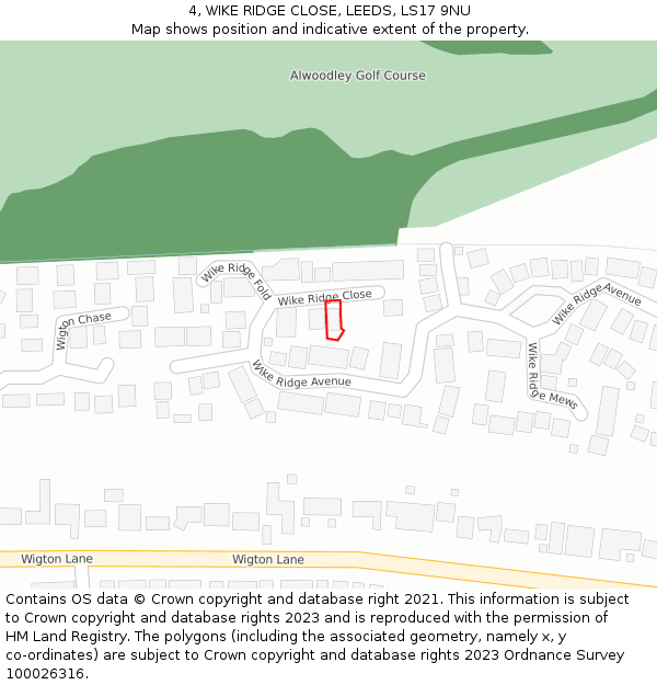 4, WIKE RIDGE CLOSE, LEEDS, LS17 9NU: Location map and indicative extent of plot