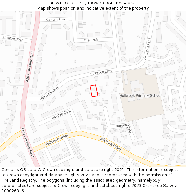 4, WILCOT CLOSE, TROWBRIDGE, BA14 0RU: Location map and indicative extent of plot