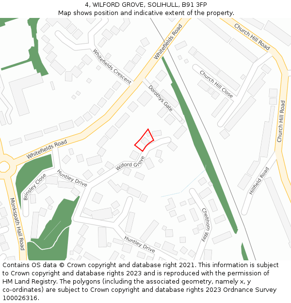 4, WILFORD GROVE, SOLIHULL, B91 3FP: Location map and indicative extent of plot
