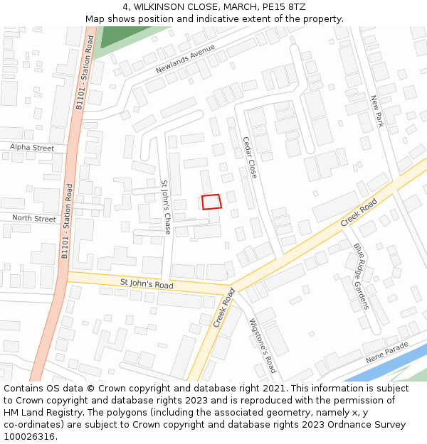 4, WILKINSON CLOSE, MARCH, PE15 8TZ: Location map and indicative extent of plot