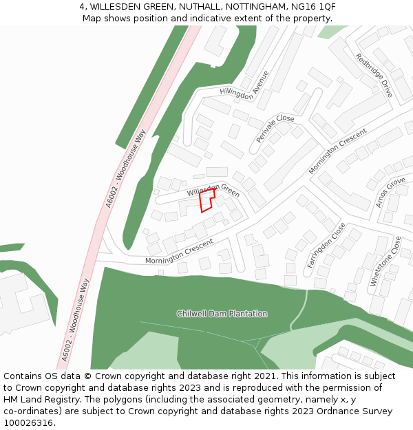 4, WILLESDEN GREEN, NUTHALL, NOTTINGHAM, NG16 1QF: Location map and indicative extent of plot