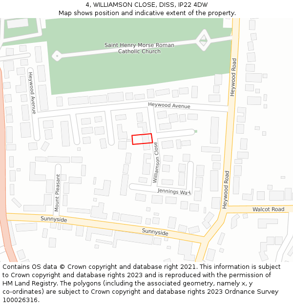 4, WILLIAMSON CLOSE, DISS, IP22 4DW: Location map and indicative extent of plot