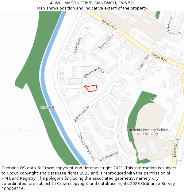 4, WILLIAMSON DRIVE, NANTWICH, CW5 5GJ: Location map and indicative extent of plot