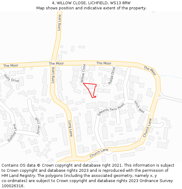 4, WILLOW CLOSE, LICHFIELD, WS13 8RW: Location map and indicative extent of plot